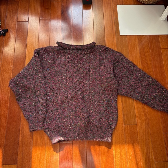 Vtg 90s 80s Purple Green Chunky Naturally Oiled Wool Sweater Pullover Ireland S - Picture 1 of 5